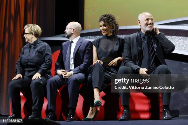 Orizzonti Jury members Laura Bispuri, Antonio Campos, Sofia Djama, and Edouard Waintrop attend the closing ceremony of the 79th Venice International...