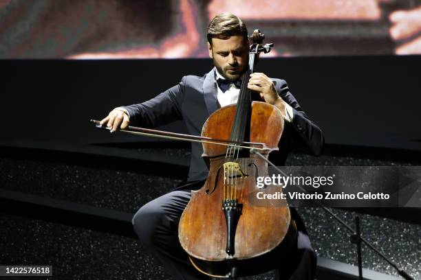 Stjepan Hauser performs on stage during the closing ceremony of the 79th Venice International Film Festival on September 10, 2022 in Venice, Italy.