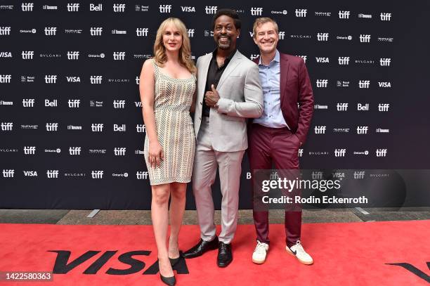 Zackary Drucker, Sterling K. Brown, and Mark Duplass attend the "Biosphere" Premiere during the 2022 Toronto International Film Festival at Princess...