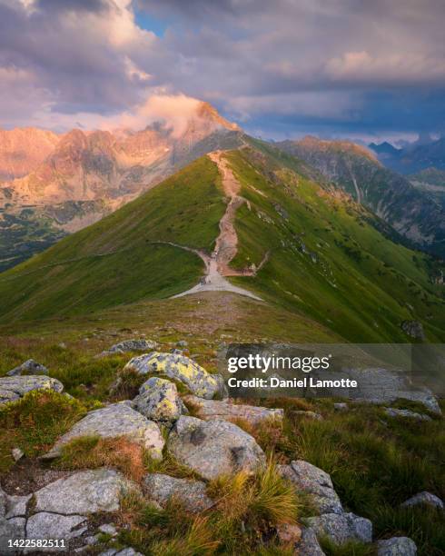 sunny afternoon in tatra mountains with view on świnica peak - tatra mountains stock pictures, royalty-free photos & images