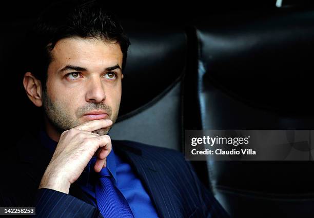 Inter Milan head coach Andrea Stramaccioni looks on during the Serie A match between FC Internazionale Milano and Genoa CFC at Stadio Giuseppe Meazza...