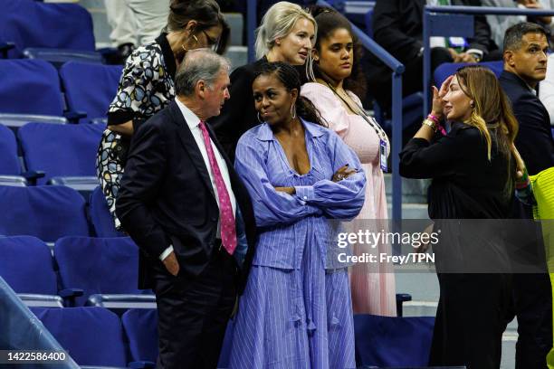 Michelle Obama, wife of former president, Barack Obama watches Frances Tiafoe of the United States against Carlos Alcaraz of Spain in the semi-final...