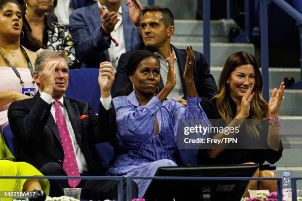 Michelle Obama, wife of former president, Barack Obama watches Frances Tiafoe of the United States against Carlos Alcaraz of Spain in the semi-final...