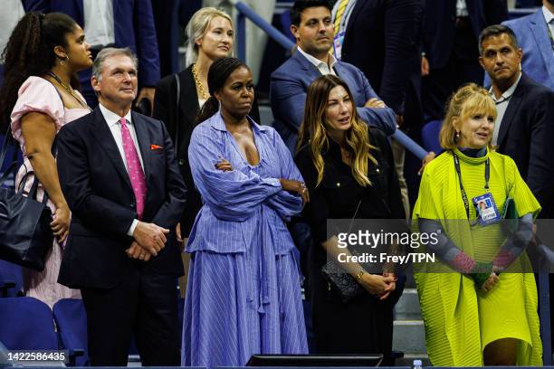 Michelle Obama, wife of former president, Barack Obama watches Frances Tiafoe of the United States against Carlos Alcaraz of Spain in the semi-final...