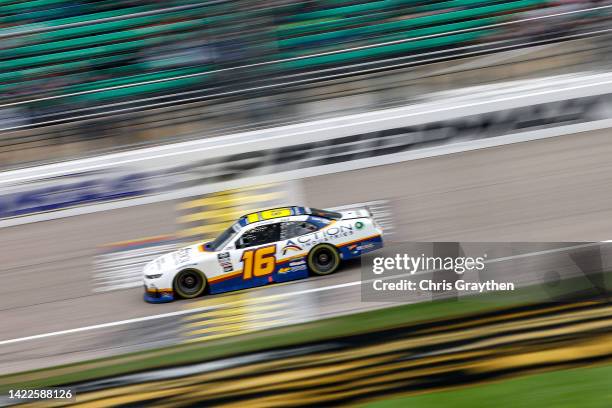 Allmendinger, driver of the Action Industries Chevrolet, drives during the NASCAR Xfinity Series Kansas Lottery 300 at Kansas Speedway on September...
