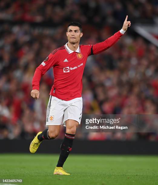 Cristiano Ronaldo of Manchester United in action during the UEFA Europa League group E match between Manchester United and Real Sociedad at Old...