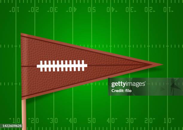 bildbanksillustrationer, clip art samt tecknat material och ikoner med football pennant flag cheering football field background - fotbollsplan för amerikansk fotboll