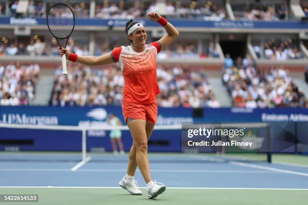 Ons Jabeur of Tunisia reacts to a point against Iga Swiatek of Poland during their Women’s Singles Final match on Day Thirteen of the 2022 US Open at...