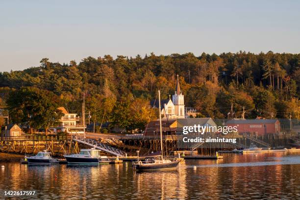 marina at sunset - boothbay harbor stock pictures, royalty-free photos & images