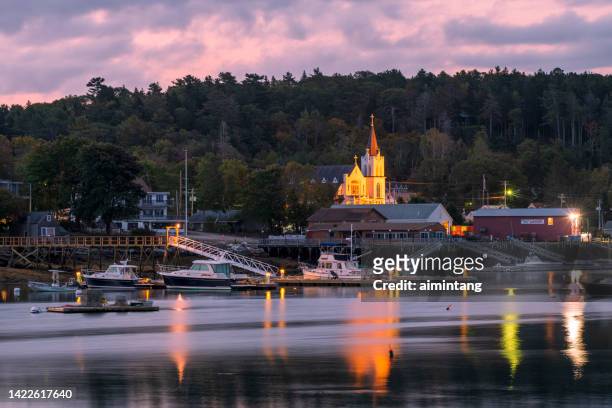 boothbay harbor at dawn - boothbay harbor stock pictures, royalty-free photos & images