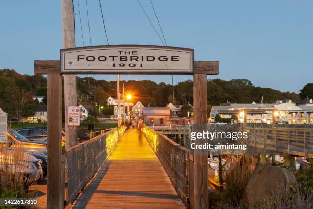 footbridge in boothbay harbor - boothbay harbor stock pictures, royalty-free photos & images