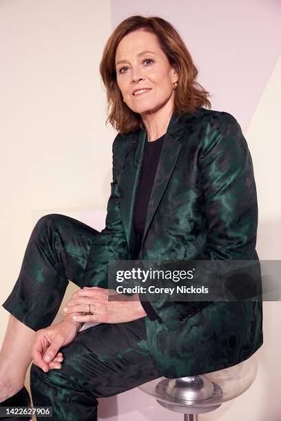 Sigourney Weaver poses at the IMDb Official Portrait Studio during D23 2022 at Anaheim Convention Center on September 10, 2022 in Anaheim, California.