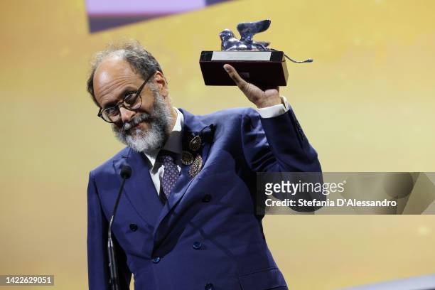 Luca Guadagnino receives the Silver Lion for Best Director for "Bones And All" during the closing ceremony of the 79th Venice International Film...
