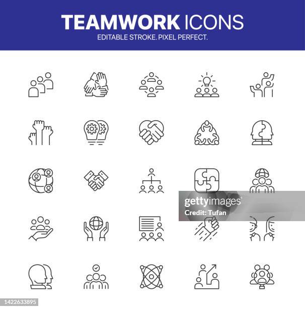 illustrations, cliparts, dessins animés et icônes de jeu d’icônes de travail d’équipe. travail d’équipe d’affaires, groupe de travail et ressources d’humen symbole web à ligne mince - personne secondaire