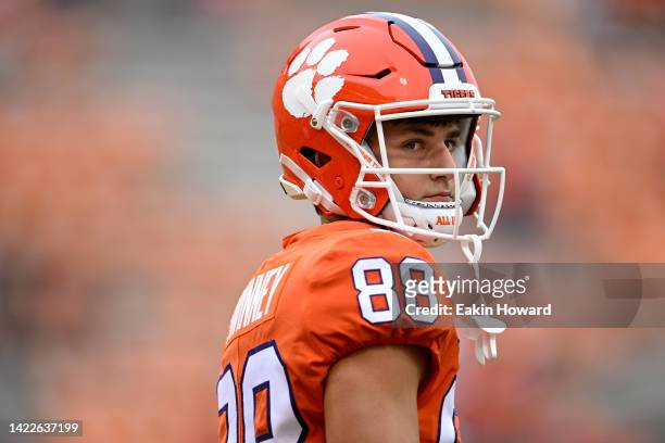 Clay Swinney of the Clemson Tigers stands on the field during warm ups before their game against the Furman Paladins at Memorial Stadium on September...