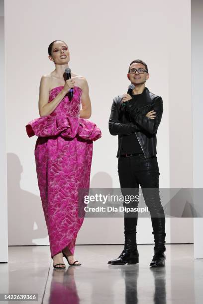 Coco Rocha and Christian Siriano speak on the runway for the Supima fashion show during September 2022 New York Fashion Week: The Shows at Gallery at...