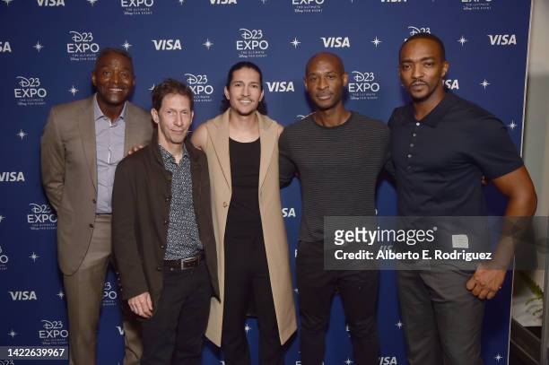 Carl Lumbly, Tim Blake Nelson, Danny Ramirez, Julius Onah, and Anthony Mackie attend D23 Expo 2022 at Anaheim Convention Center in Anaheim,...