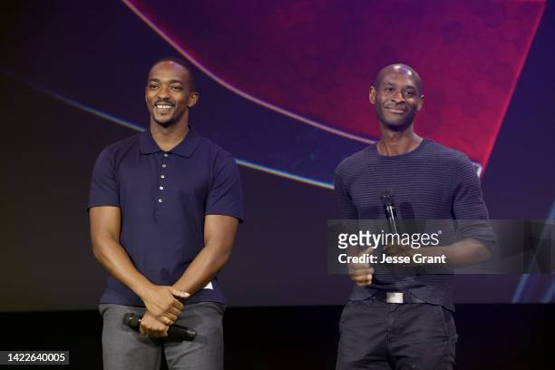 Anthony Mackie and Julius Onah speak onstage during D23 Expo 2022 at Anaheim Convention Center in Anaheim, California on September 10, 2022.