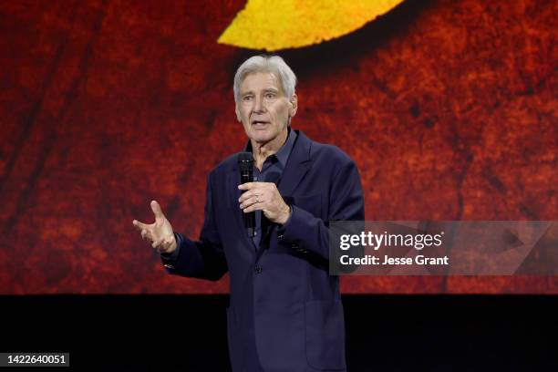 Harrison Ford speaks onstage during D23 Expo 2022 at Anaheim Convention Center in Anaheim, California on September 10, 2022.