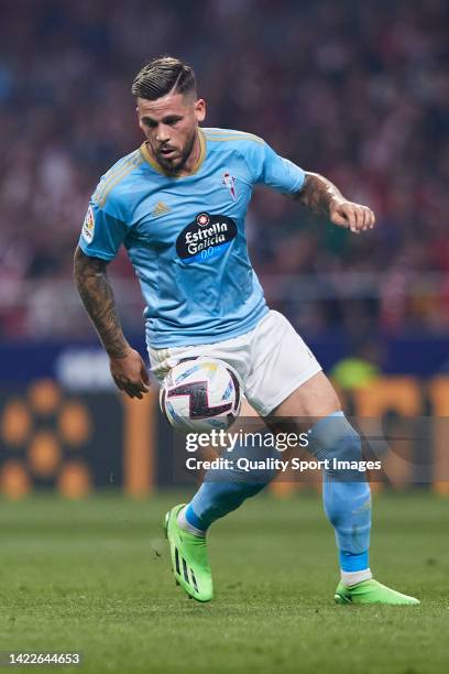 Carles Perez of RC Celta in action during the LaLiga Santander match between Atletico de Madrid and RC Celta at Civitas Metropolitano Stadium on...