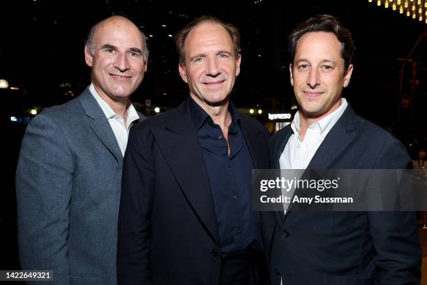 Matthew Greenfield, President. Searchlight Pictures, Ralph Fiennes and David Greenbaum, President, Searchlight Pictures attend "The Menu" Premiere...