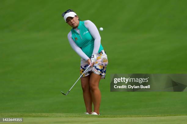 Jasmine Suwannapura of Thailand plays her shot on the fourth hole during the third round of the Kroger Queen City Championship presented by P&G at...