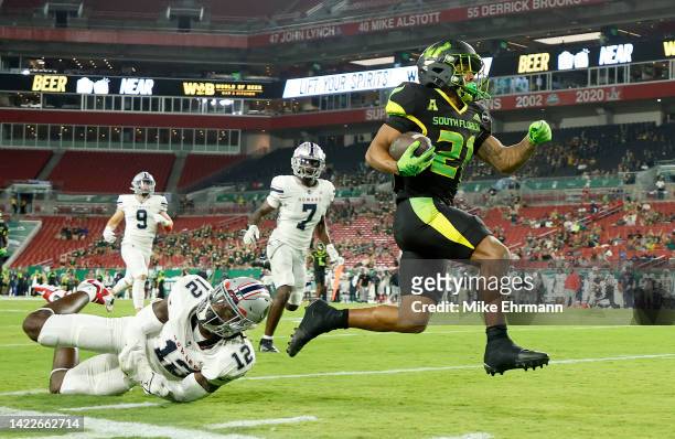 Brian Battie of the South Florida Bulls scores a touchdown during a game against the Howard Bison at Raymond James Stadium on September 10, 2022 in...