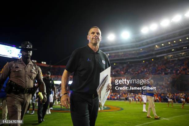 Head coach Billy Napier of the Florida Gators looks on after a game against the Kentucky Wildcats at Ben Hill Griffin Stadium on September 10, 2022...