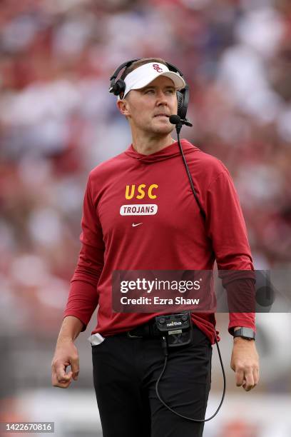 Head coach Lincoln Riley of the USC Trojans stands on the sideline during their game against the Stanford Cardinal at Stanford Stadium on September...