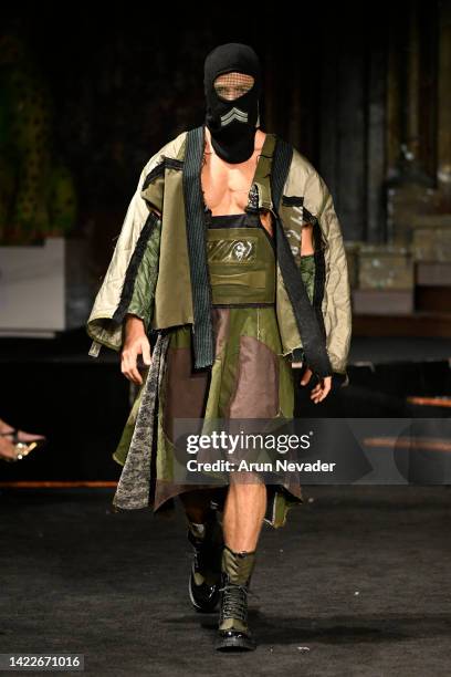 Model walks the runway for Dust Of Gods At New York Fashion Week Powered By Art Hearts Fashion September 2022 at The Angel Orensanz Foundation on...