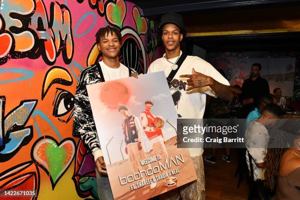 Shaqir O'Neal and Shareef O'Neal attend the boohooMAN x Shareef & Shaqir O'Neal NYFW Dinner at Sei Less on September 10, 2022 in New York City.