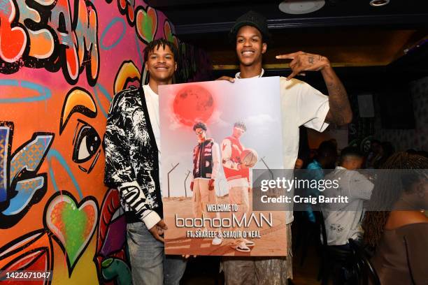 Shaqir O'Neal and Shareef O'Neal attend the boohooMAN x Shareef & Shaqir O'Neal NYFW Dinner at Sei Less on September 10, 2022 in New York City.