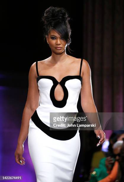 Model Chanel Iman walks the runway during Sergio Hudson fashion show during New York Fashion Week: The Shows on September 10, 2022 in New York City.