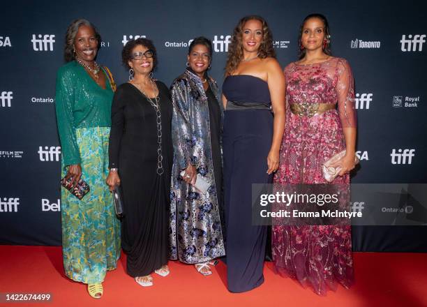 Pamela Poitier, Beverly Poitier-Henderson, Sherri Poitier, Anika Poitier, and Sydney Tamiia Poitier attend the "Sidney" Premiere during the 2022...