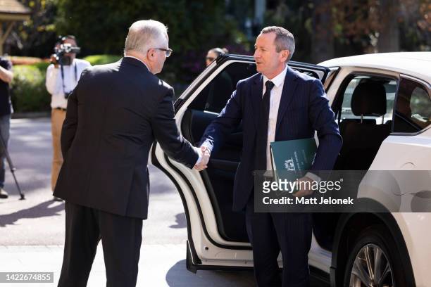 Honourable Christopher Dawson APM, Governor of Western Australia, greets Western Australia Premier Mark McGowan ahead of the proclamation of King...