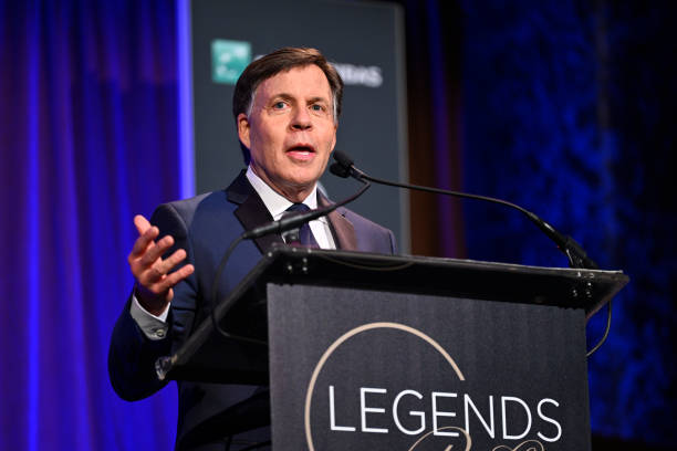 Bob Costas speaks on stage during the International Tennis Hall of Fame Legends Ball at Cipriani 42nd Street on September 10, 2022 in New York City.