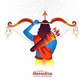 Illustration of bow and arrow of rama in happy dussehra card festival design
