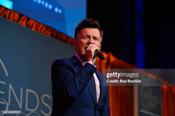 Rick Astley performs on stage during the International Tennis Hall of Fame Legends Ball at Cipriani 42nd Street on September 10, 2022 in New York...