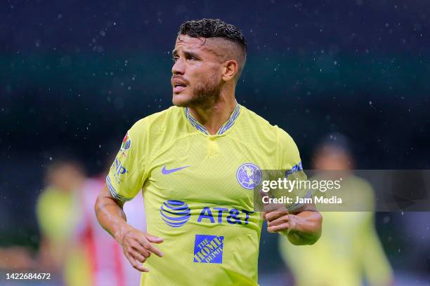 Jonathan Dos Santos of America looks on during the 13th round match between America and Atletico San Luis as part of the Torneo Apertura 2022 Liga MX...