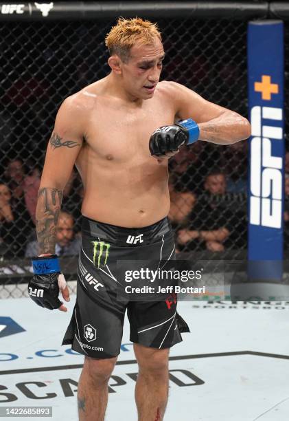 Tony Ferguson is seen during his welterweight fight against Nate Diaz during the UFC 279 event at T-Mobile Arena on September 10, 2022 in Las Vegas,...