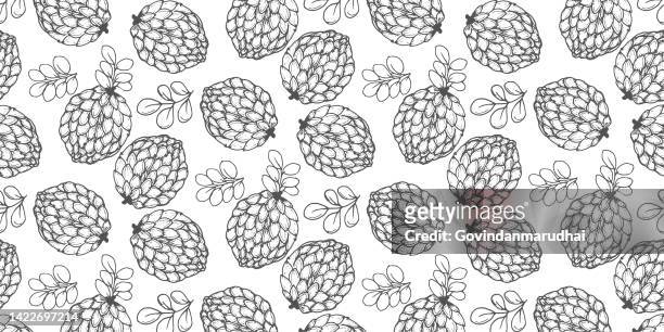 stockillustraties, clipart, cartoons en iconen met vector set of seamless patterns. pattern of apple fruit, white and dark background. - cherimoya