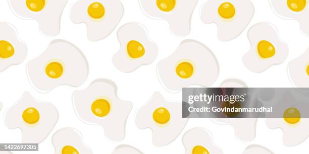 broken eggs seamless pattern, fried egg, breakfast background - eggshell texture stock illustrations