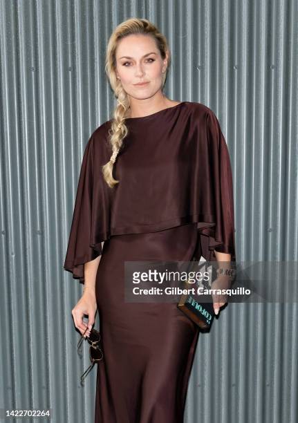 Lindsey Vonn is seen arriving to the Jason Wu fashion show during New York Fashion Week at Pier 17 on September 10, 2022 in New York City.