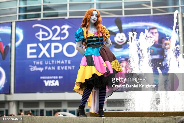 The Nightmare Before Christmas cosplayer Jazmine Duarte as Sally poses for photos outside Disney's D23 Convention on September 10, 2022 in Anaheim,...