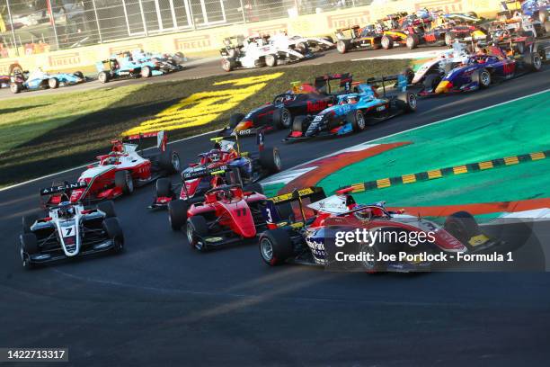 Zane Maloney of Barbados and Trident leads Alexander Smolyar of MP Motorsport and the rest of the field at the start during the Round 9:Monza Feature...