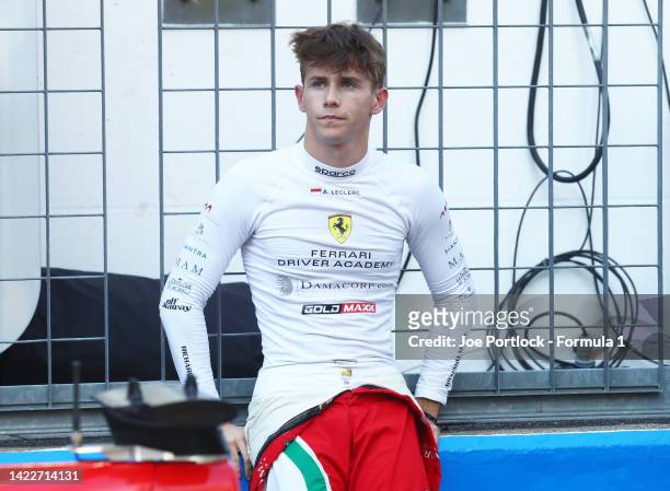 Arthur Leclerc of Monaco and Prema Racing looks on at the red flag stoppage during the Round 9:Monza Feature race of the Formula 3 Championship at...