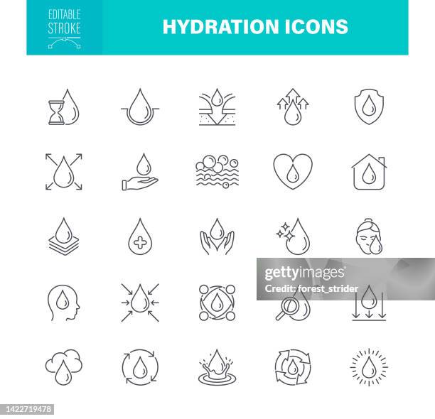 illustrations, cliparts, dessins animés et icônes de icônes d’hydratation trait modifiable - boire