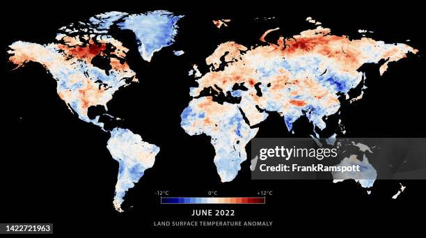 world map land surface temperature anomaly june 2022 - heat map stock illustrations