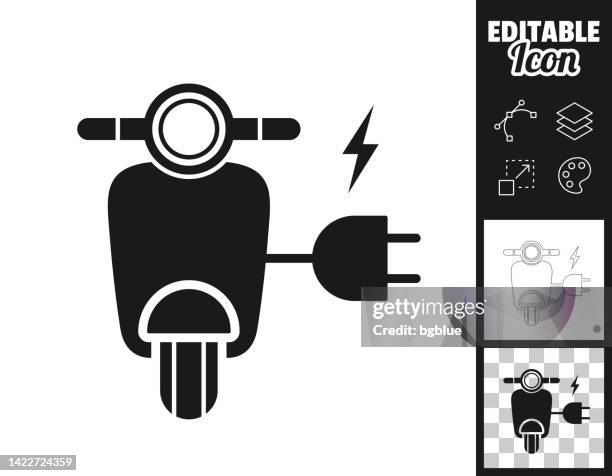 illustrazioni stock, clip art, cartoni animati e icone di tendenza di scooter elettrico moto con spina. icona per il design. facilmente modificabile - motor scooter