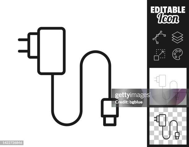 ladegerät für mobiltelefone. icon für design. leicht editierbar - plug adapter stock-grafiken, -clipart, -cartoons und -symbole